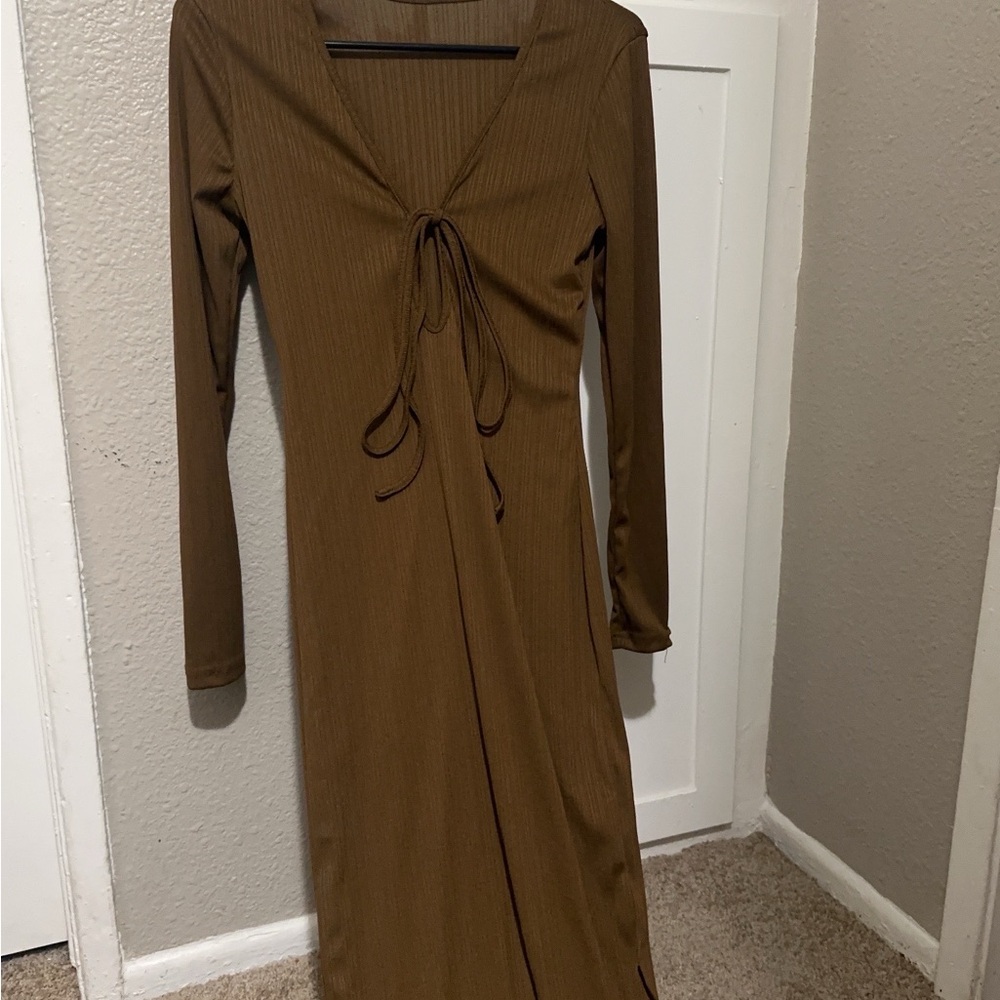 Elegant Brown Long Sleeve Dress